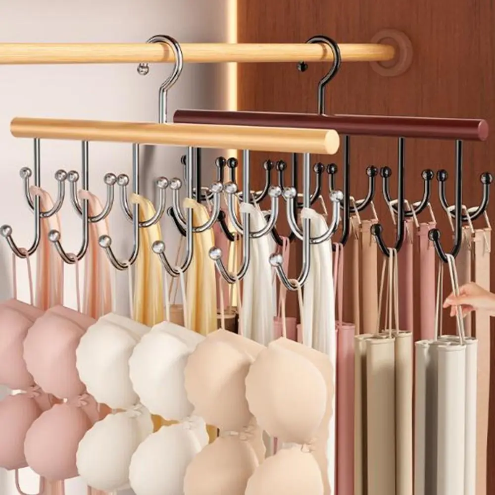 

Wall Mounted Wooden Sling Hanger Large Capacity 360 Degrees Rotating Camisole Clothes Hanger Space Saving with 18 Hooks