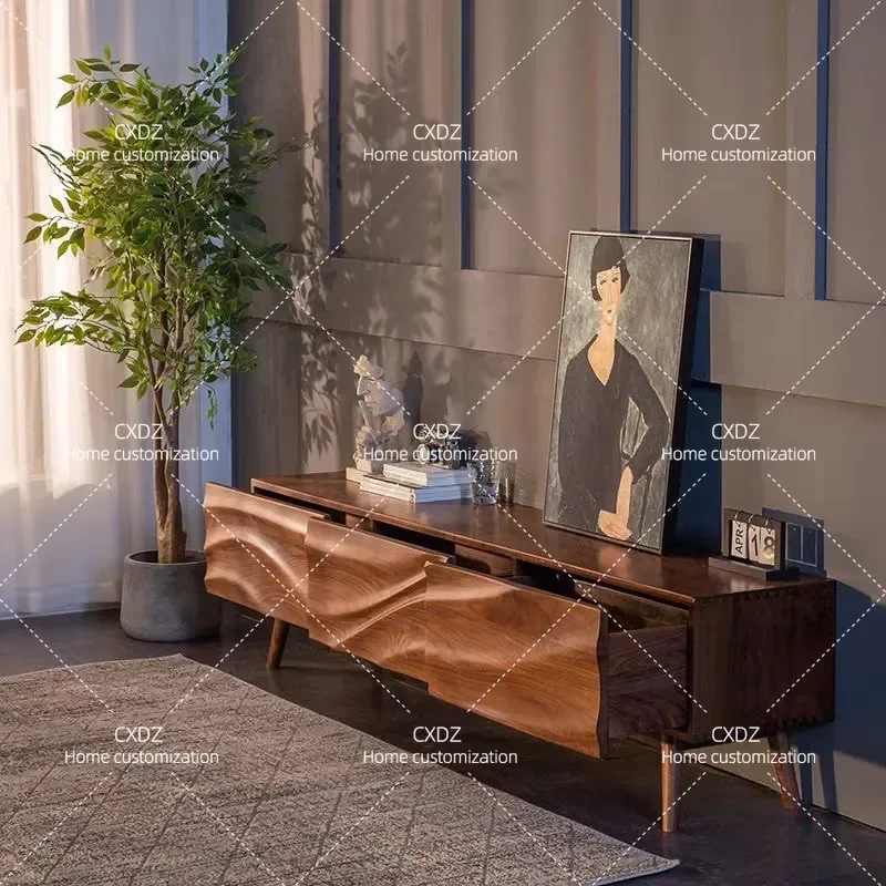 Solid Wood TV Cabinet Log Style Simple Floor Standing Media Console for Small Apartment Living Room Nordic Home Furniture