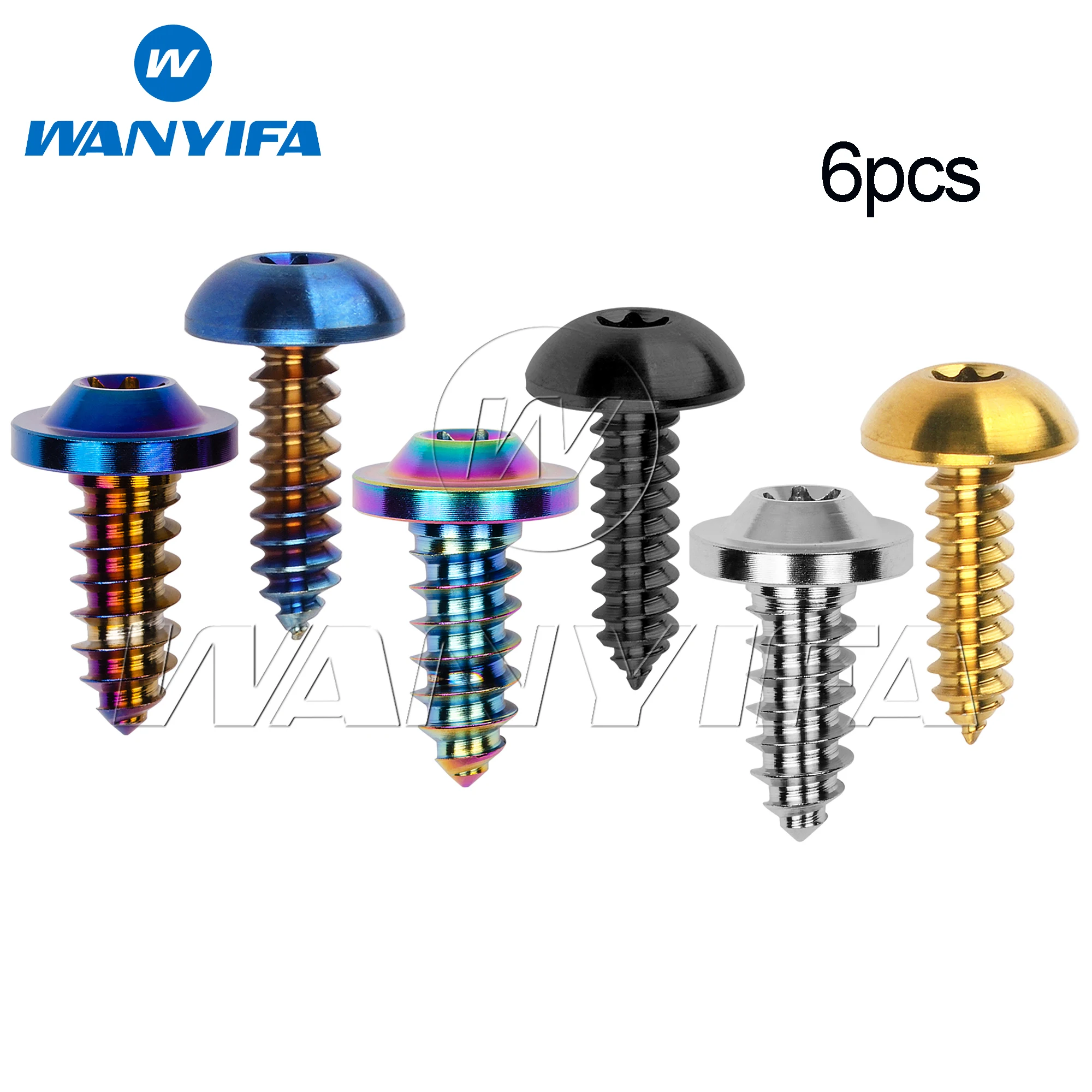 Wanyifa 6pcs Titanium Bolt M4/M5/M6x15 17 20 25mm Self-Tapping Torx Head Screws for Bike Motorcycle Car Boat Ti Fasteners