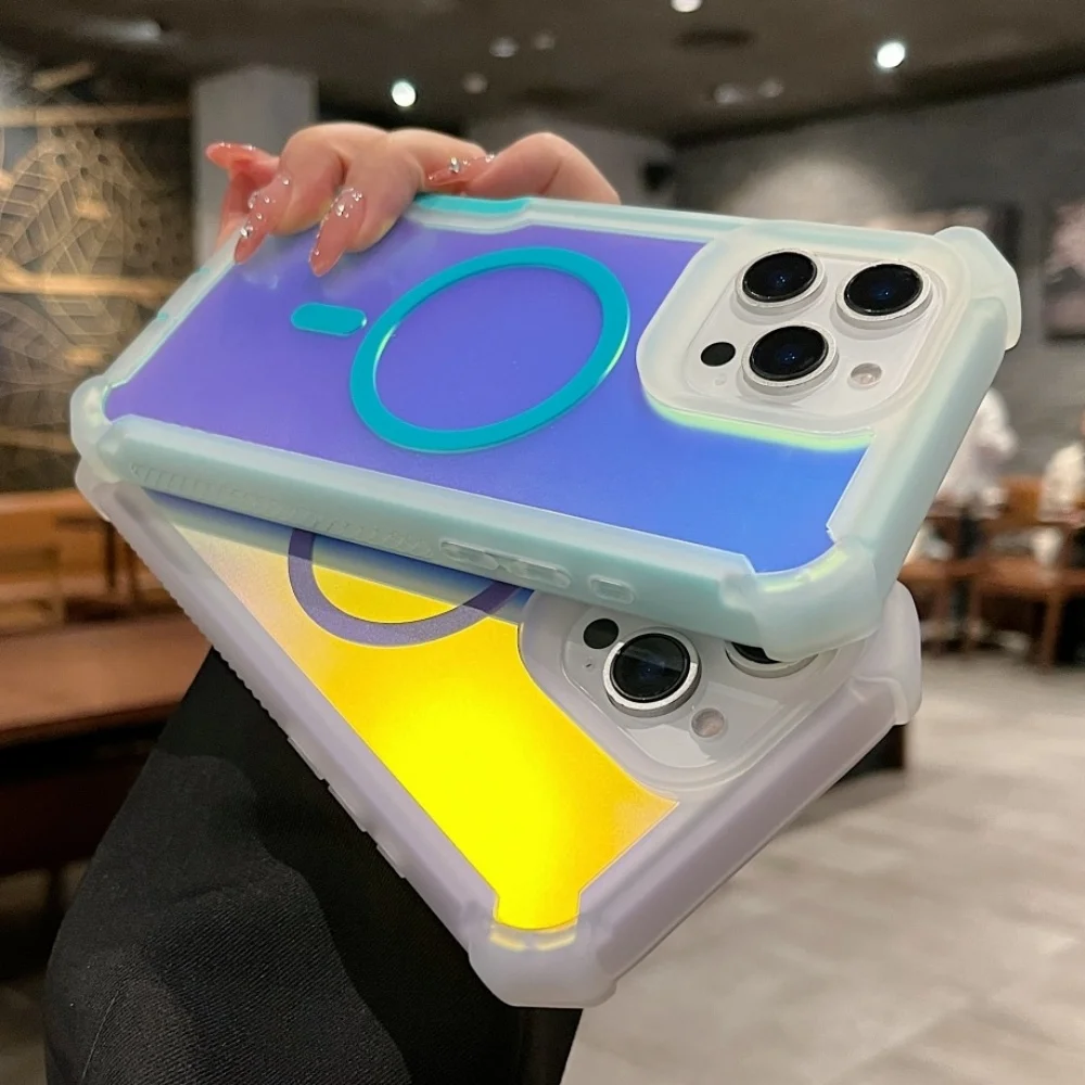 فاخر ل Magsafe الليزر المبهر درع حافظة آيفون 17 16 15 14 13 برو ماكس شحن لاسلكي طبقة مزدوجة غطاء للحماية #3