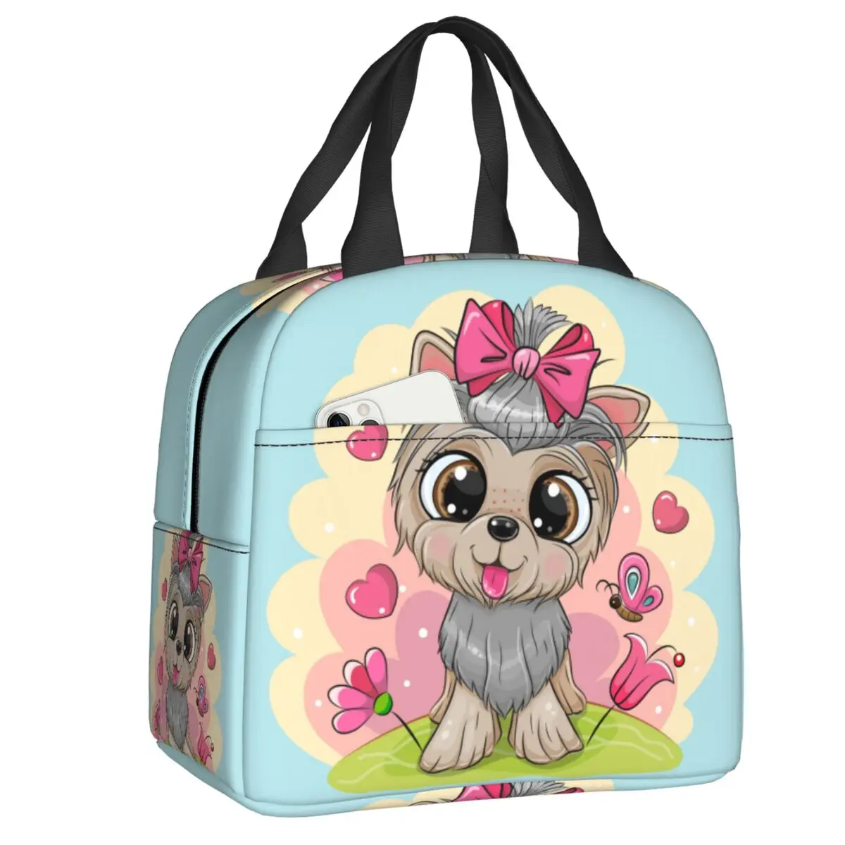 

Custom Yorkshire Terrier Flowers Lunch Bag Men Women Cooler Warm Insulated Lunch Box for Student School