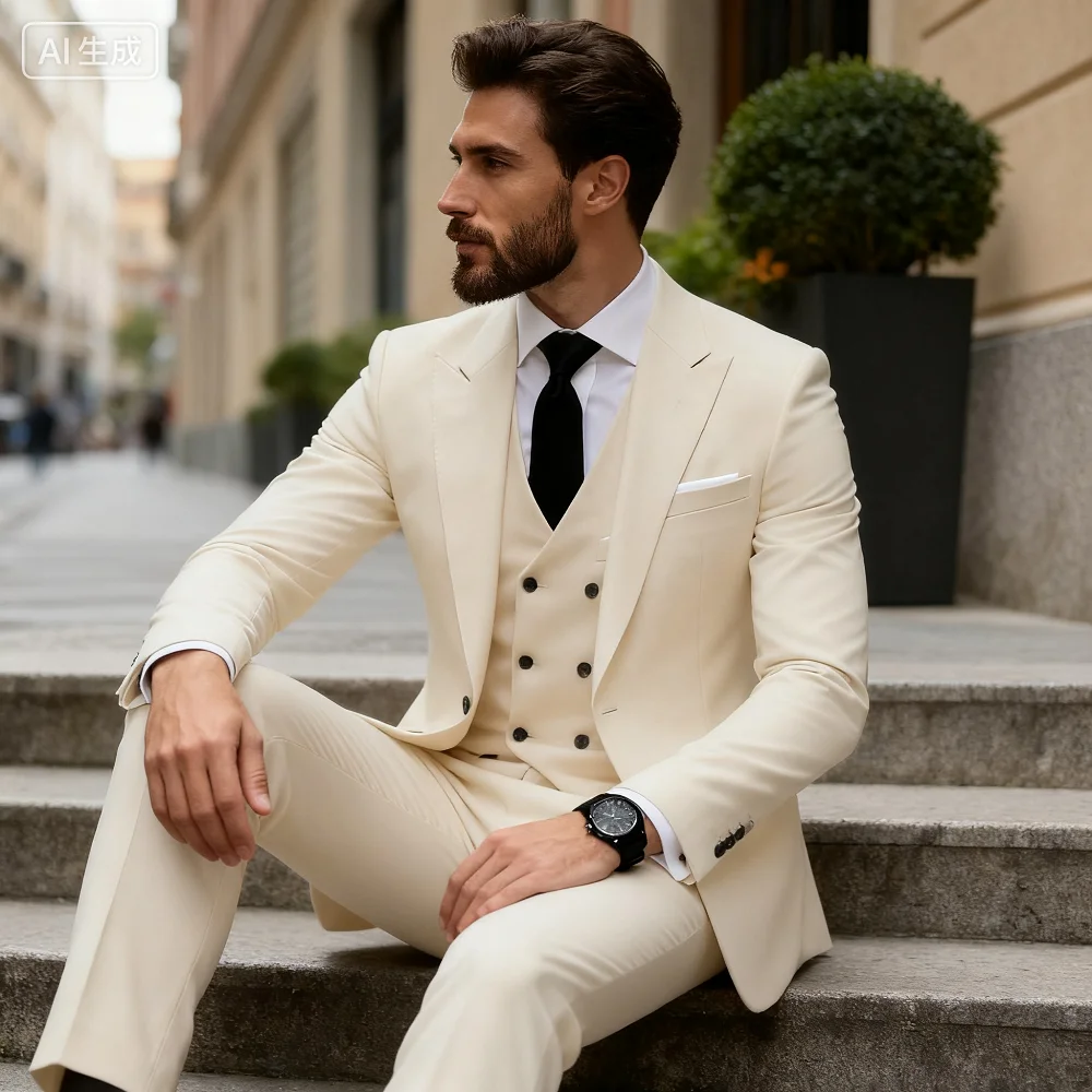 

Solid Color Men's Business Tuxedos Slim Fit Wedding Groomsmen Fashion Lapel Peak Tails Dance Party Ternos Masculinos