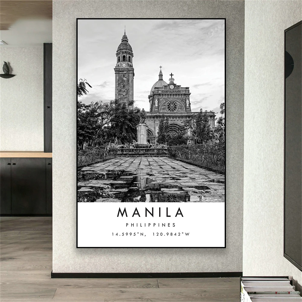 Manila Travel Print Poster Philippines City Wall Art Travel Black and White Canvas Painting Minimalist Home Decor City Prints