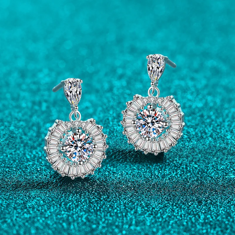Romantic Gift Brilliant Sunflower Drop Earrings 2.576 Carat For Women Moissanite PT950 Platinum Commemorative Present