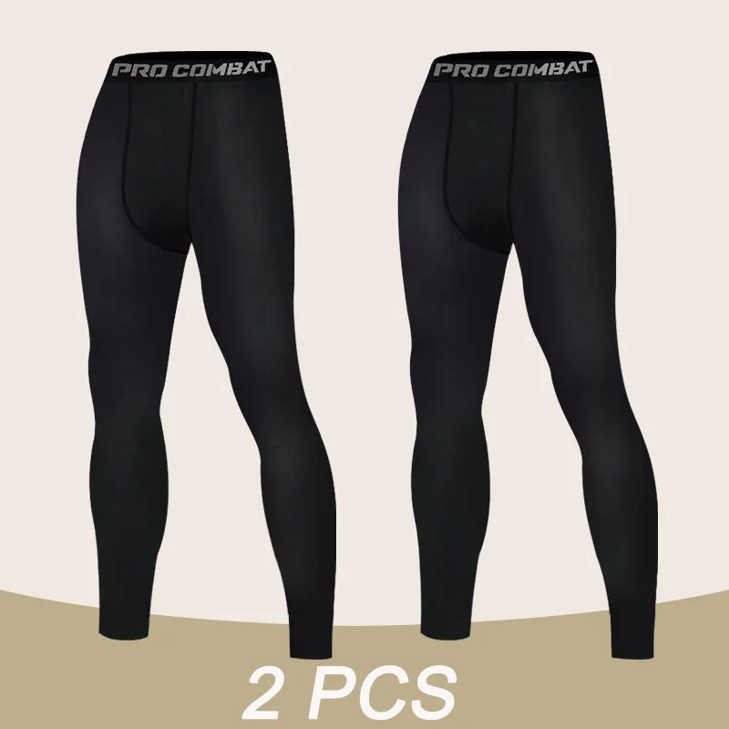 Summer 1-2 PCS New Compression Pants Leggings Men Running Sport Quick Dry Pants Fitness Trousers Male Training Workout Clothing image 4