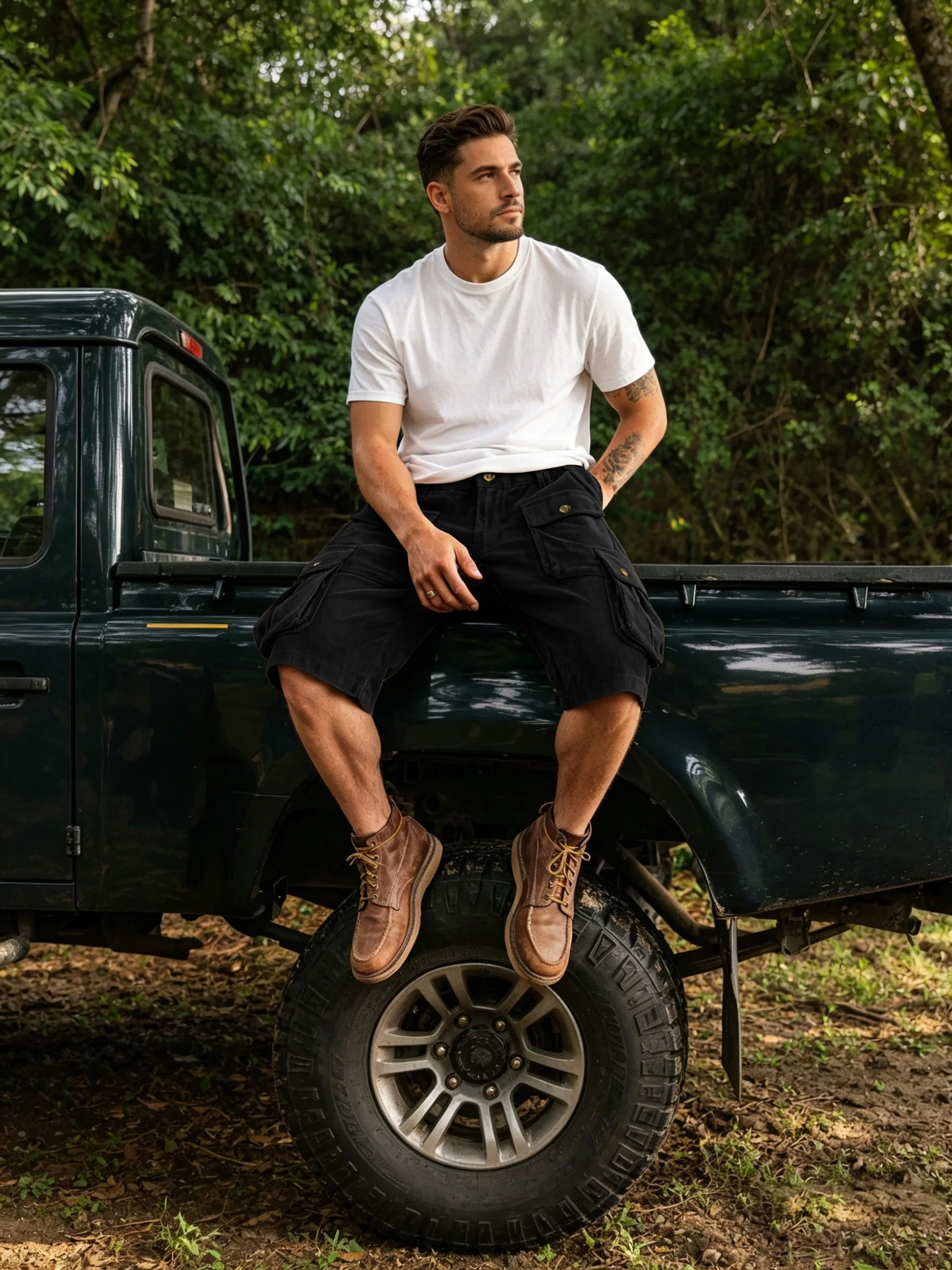 Men Relaxed Fit Solid Multi-Pocket Cargo Shorts Loose Casual Outdoor Outdoor Tactical Work Casual Walking Shorts