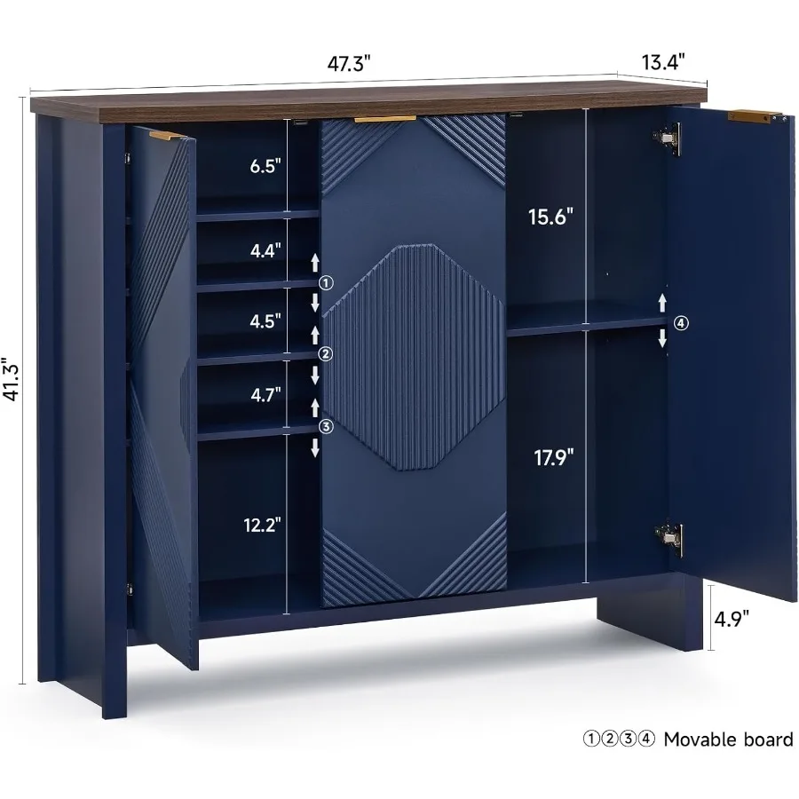 Large Shoe Cabinet with 3 Doors and Symmetrical Diamond Carvings