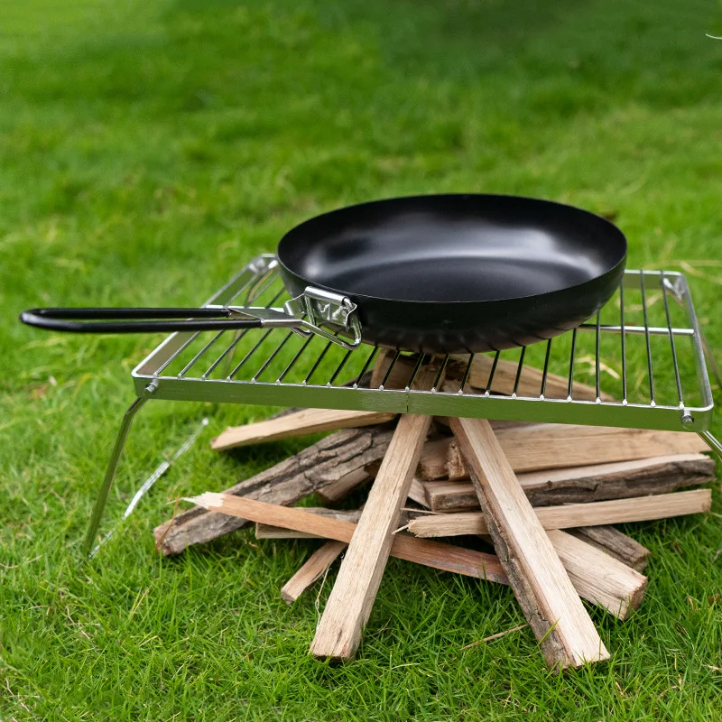 Portátil dobrável Campfire Grill Rack aço inoxidável churrasco ao ar livre Camping piquenique fogão a gás queimador de madeira Stand com saco de