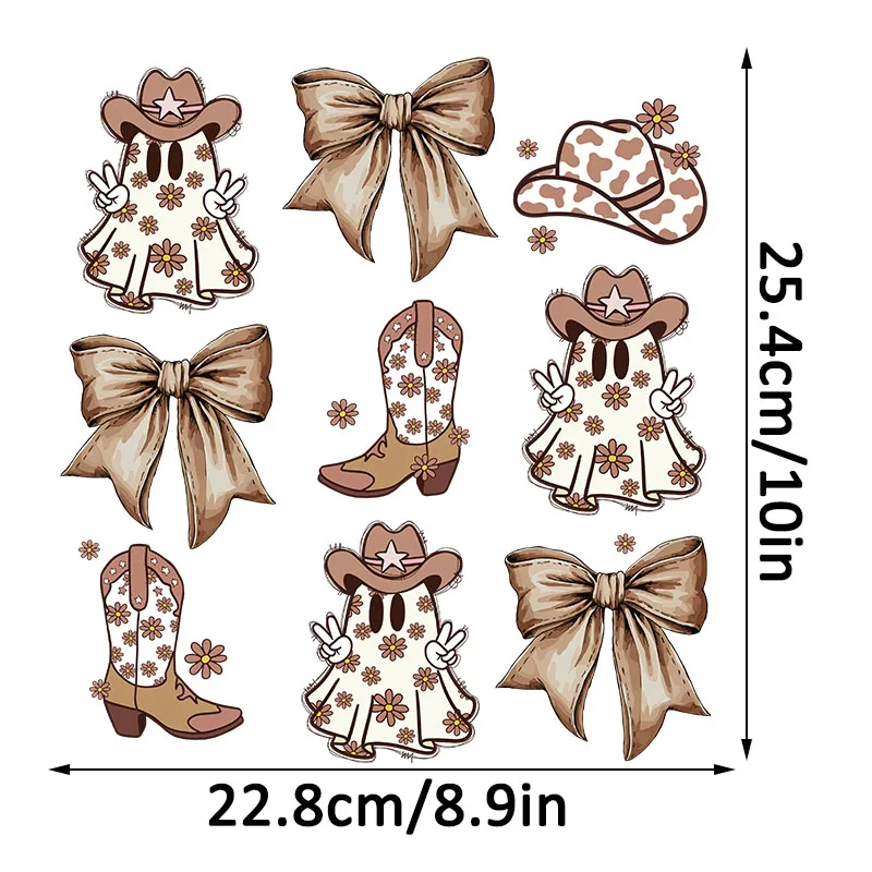 Halloween Ghost Bow High Heels Heat Transfer Patch Sticke Iron-On Decals for T-shirts Sweatshirts Bags Clothing Fabric Decor