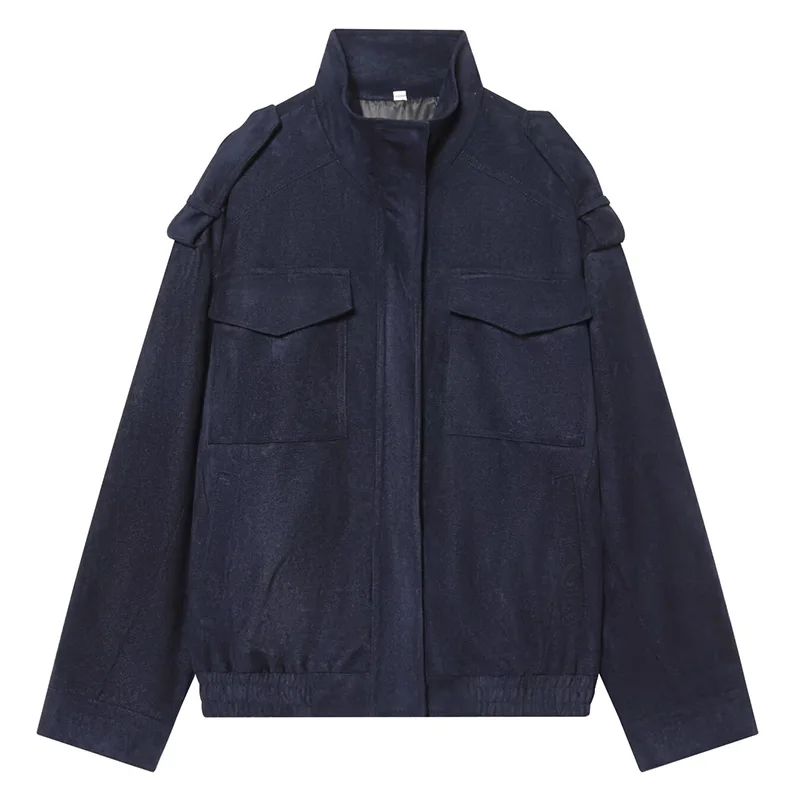 

Кожаная замшевая куртка-бомбер с длинными рукавами для женщин, укороченная, уличный стиль, уютная новинка, верхняя одежда больших размеров