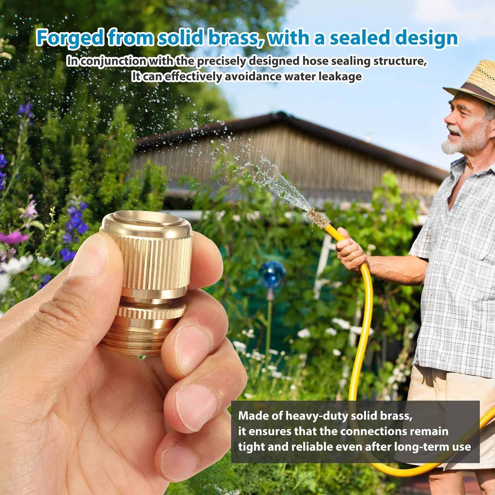 Schnellverbindungs-Schlauchanschlüsse 3/4" GHT Massiver Messing Gartenschlauchverbinder Auslaufsicheres Design Männlich-Weiblich-Gewinde Schnellverbinder-Set – Detail 3