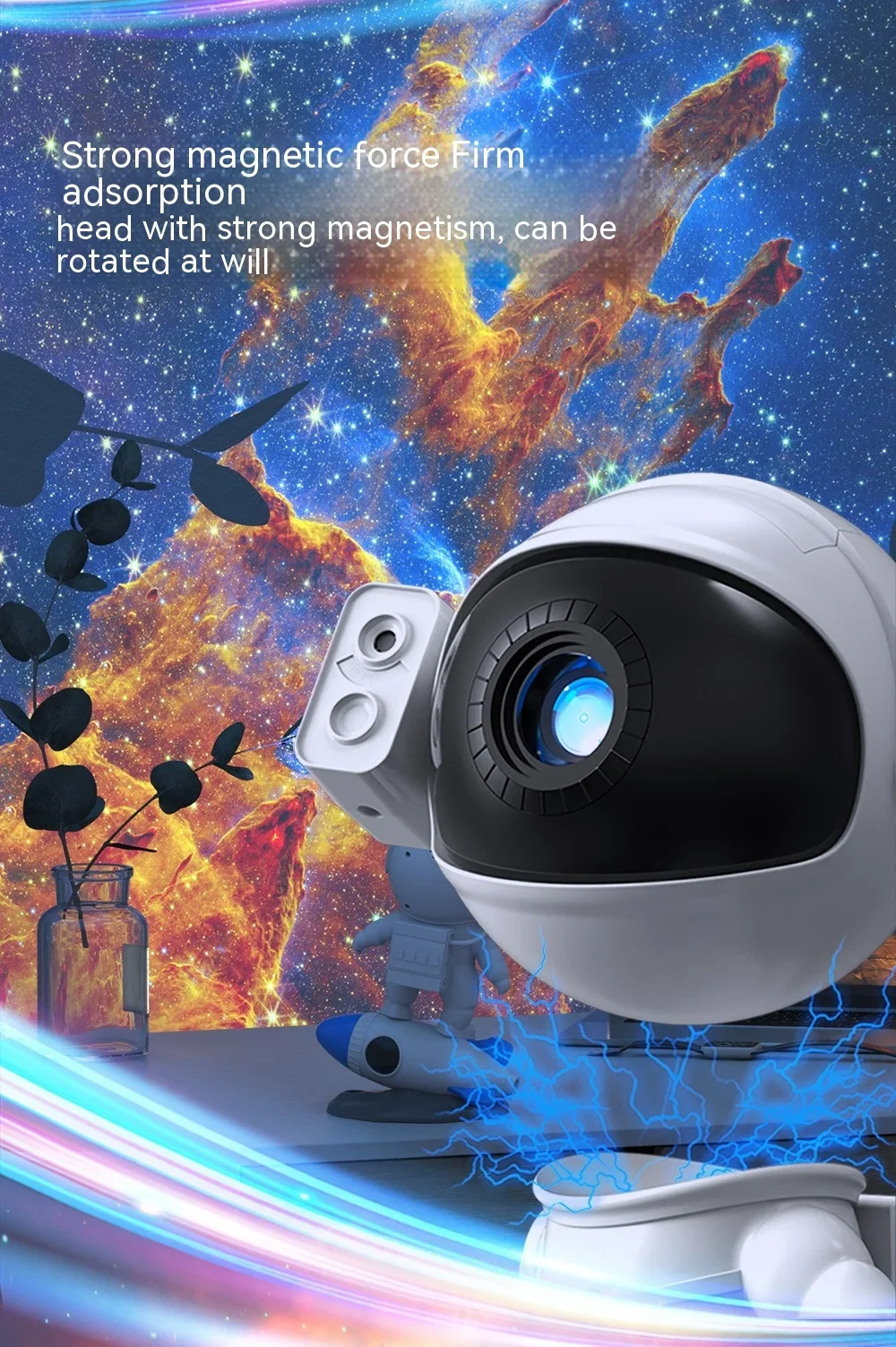 Rocket Astronaut Galaxy Projector Night Light Lamp And 13 Film Pieces Sky Projector 360° Rotate Planetarium For Kids Bedroom