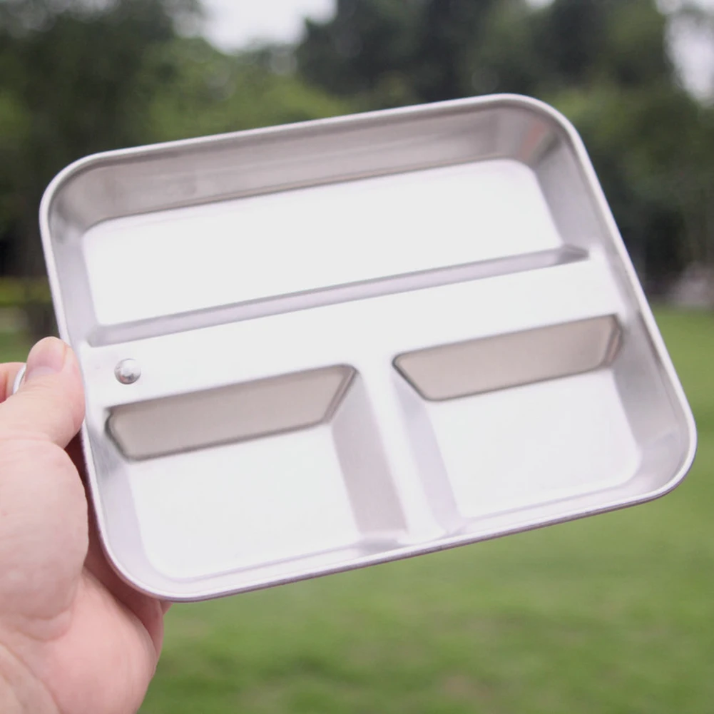

Camping Lunch Box Stainless Steel Portable Multifunctional Square Lunch Box With Handle Outdoor Tableware Accessories