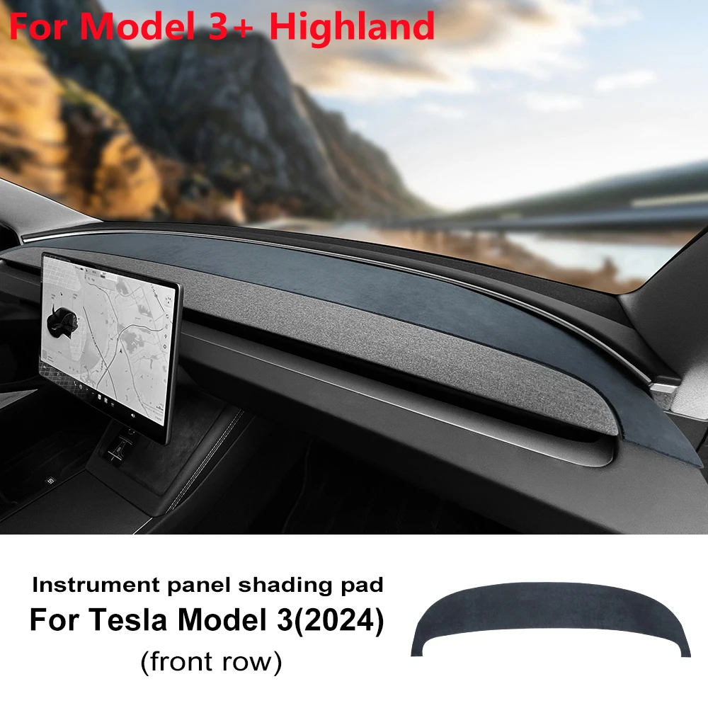 Dashboard Cover Mat Flannel for Tesla Model 3 Highland 2024 Anti-UV Anti-Glare Sunshade Protector Non-Slip Interior Dash Pad