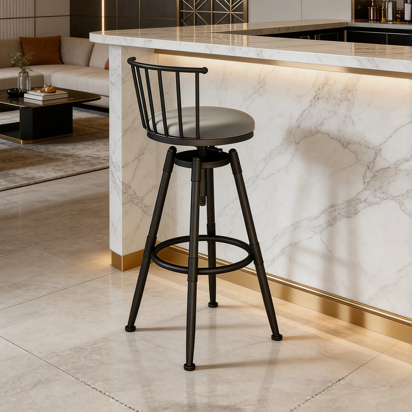 Nordic lifting and rotating, wrought iron back chair, industrial style high bar stool