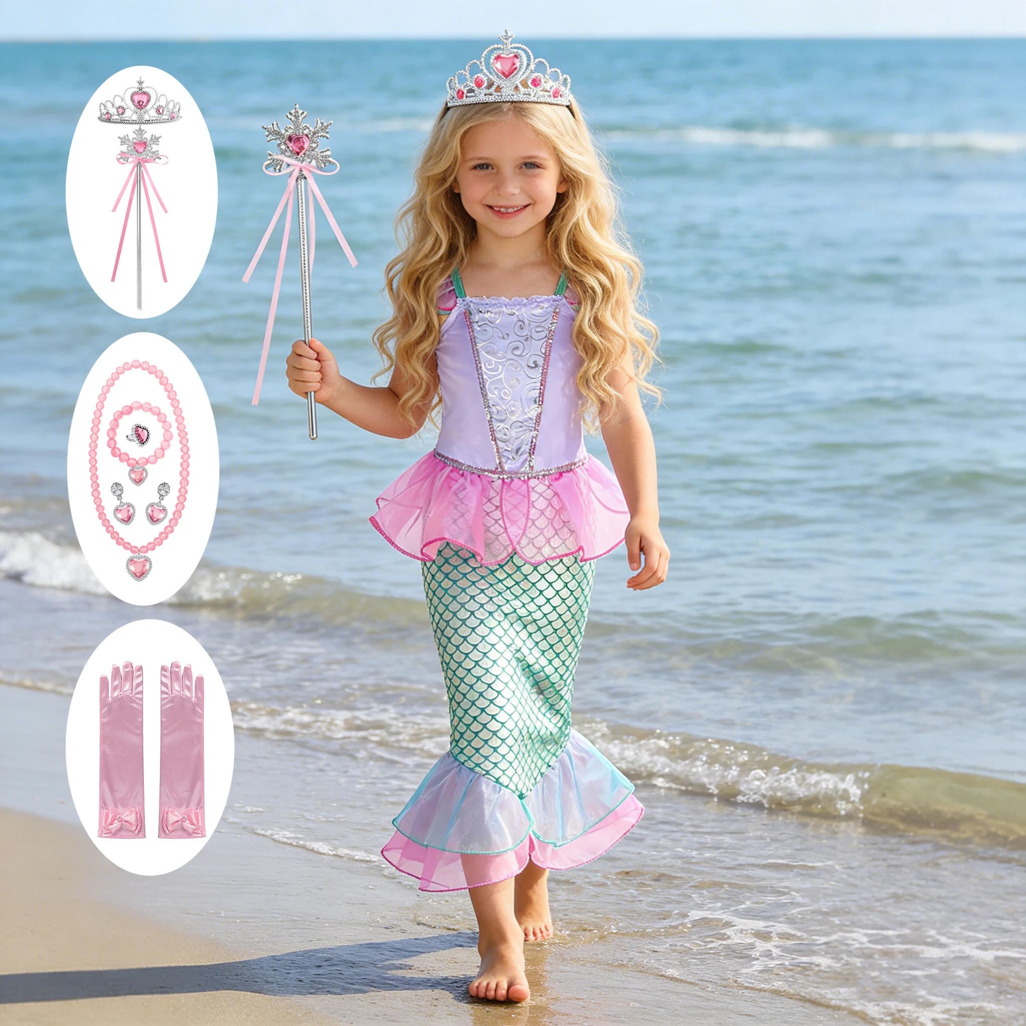

Платье русалки для девочек, очаровательный костюм принцессы для косплея, блестящий костюм с блестками для детей, платье «рыбий хвост» для девочек, одежда для дня рождения, Хэллоуина