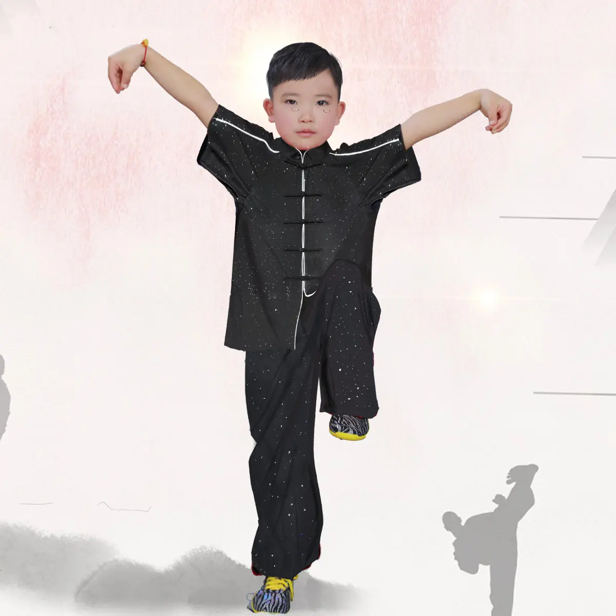 Short Sleeve Kids Kung Fu Uniform Set Summer Breathable Children Martial Arts Training Performance Outfit for Boys Girls