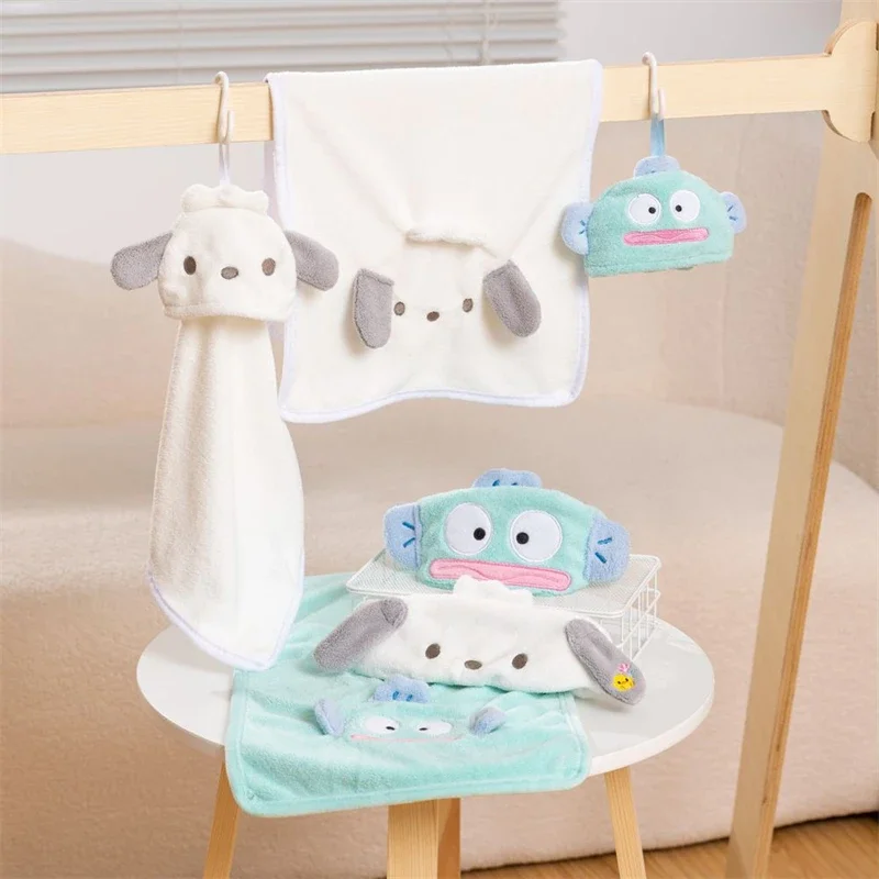 Sanrio Kawaii Pochacco Towel Cartoon New Hanyodon Hand Wash Hand Towel Wash Face Hair Band Thick Coral Fleece Absorbent Towel