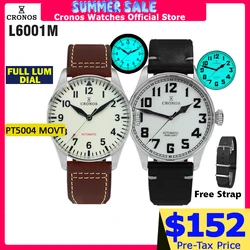 Cronos Pilot Flieger Mechanical Men Watch Stainless steel Super Luminous Sapphire Crystal Skeleton Back Leather Strap