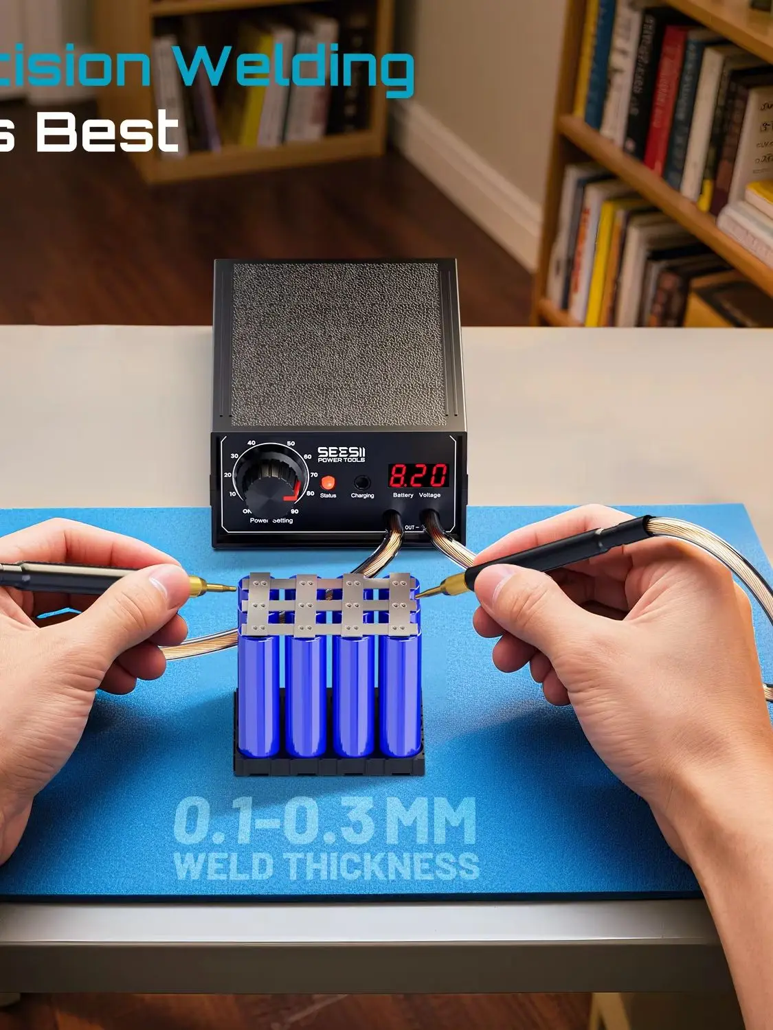 SEESII 8000W Akku-Punktschweißgerät 90 Gänge DIY Automatisches Paket-Schweißgerät Tragbarer Punktschweißstift für 0,1-0,25 mm Nickelstreifen
