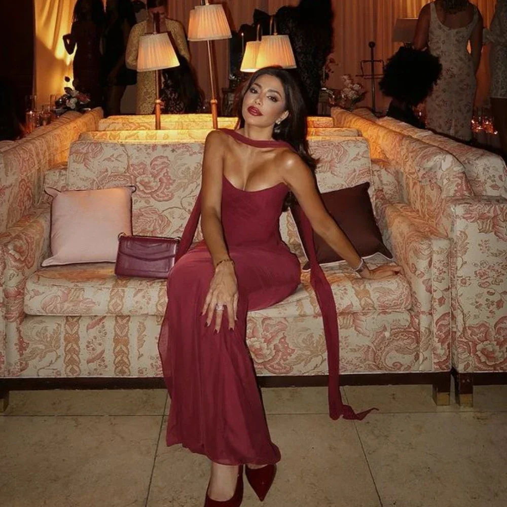 Suninheart Elegant 2 Pieces Dress Set with Scarf Women Fashion Matching Sets Sexy Cropped Top and Long Dress Set Casual Dress