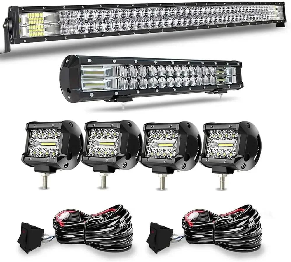 Curved Led Light Bar 5D +20Inch 5D Led Light Bar+4X 4Inch Led Cube Pods W/Wiring Kits Roof Bull bar Grille for Wrangler F150 Kub