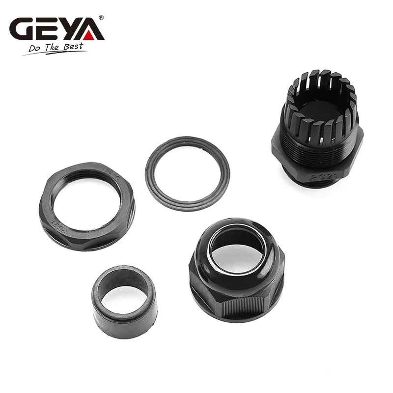SALE GEYA Waterproof Cable Gland Cable Entry IP68 PG7 for 3-6.5mm PG9 PG11 PG13.5 PG16 PG21 Black Nylon Plastic Connector