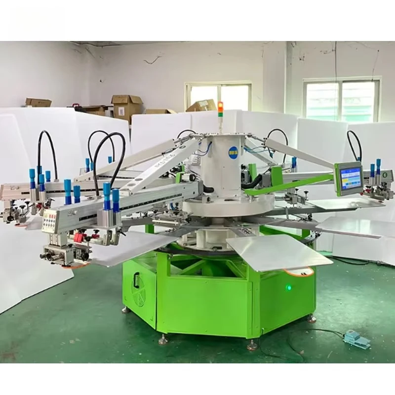 

New Arrival Automatic 6 Color 8 Station T-shirt Silk Screen Printing Machine Textile Screen Printer With Flash Dryer