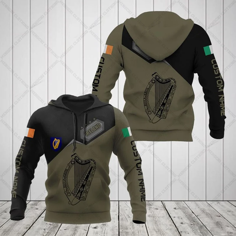 

Custom Name Ireland Dark Green Hoodies Unisex Loose Fashion Sweatshirts Men and Women Casual Clothing Oversized Streetwear