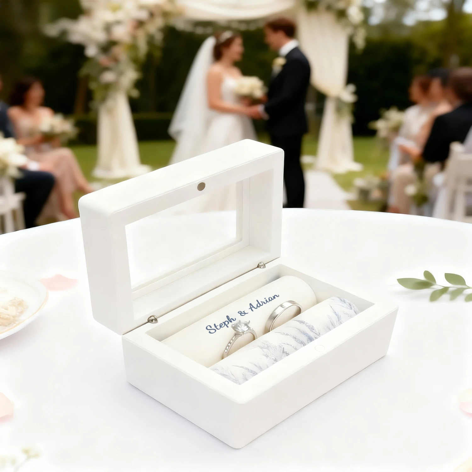 شخصية خاتم الزواج حامل الصندوق مخصص حفل زفاف خاتم صندوق أبيض مخصص اسم خاتم مربع شخصية عالية الجودة #2