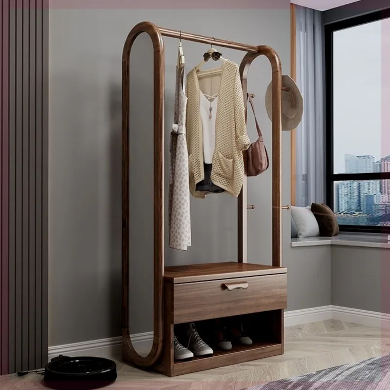 

Solid wood chest coat rack floor-to-ceiling bedroom modern simplicity with mirror integrated multi-functional creative storage