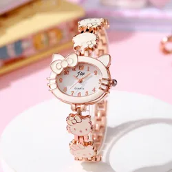 New Sanrio Hello Kitty Student Children's Cat Fashion Watch Steel Belt Women's Bracelet Electronic Quartz Watch Creative Gift