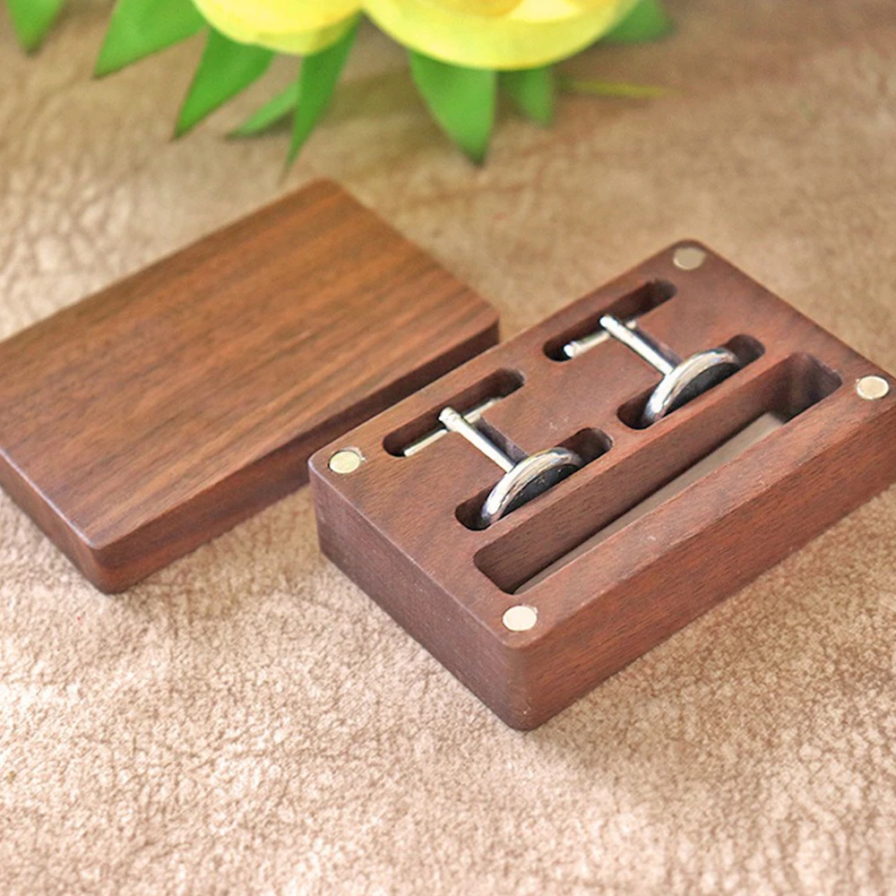 Wholesale Black Walnut Wood Cufflink Storage Box Creativity Portable Ornament Gift Box Dust Proof Tie Clip Suit Packaging Box