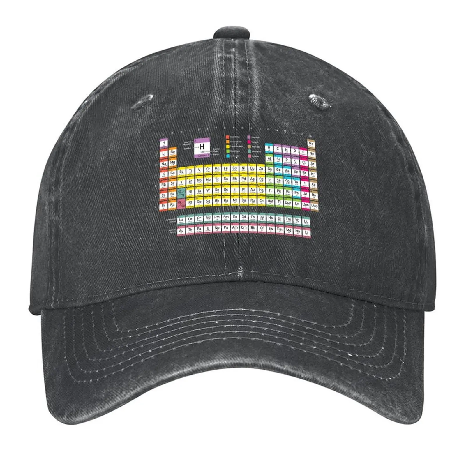 

Periodic Table detailed with color code on black background HD High Quality Online Store Baseball Cap