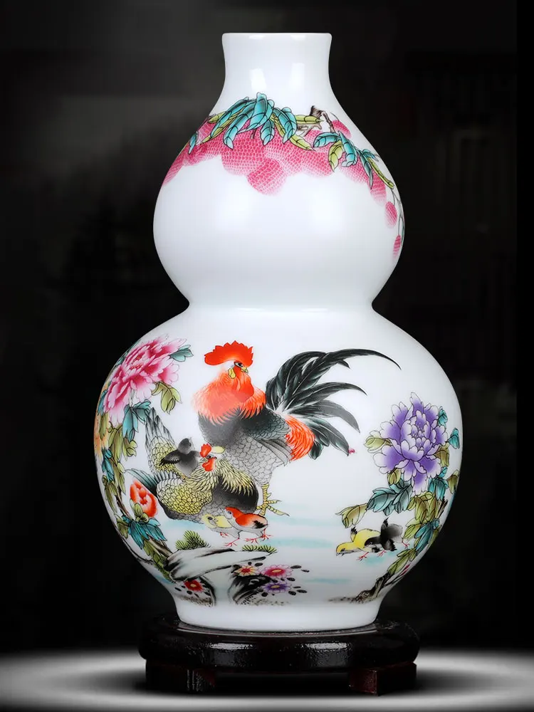 

Vase Ceramic Jingdezhen Gourd Shape Bottle Ornaments Suitable for Home Living Room Wine Cabinet Office Crafts Desktop Decoration