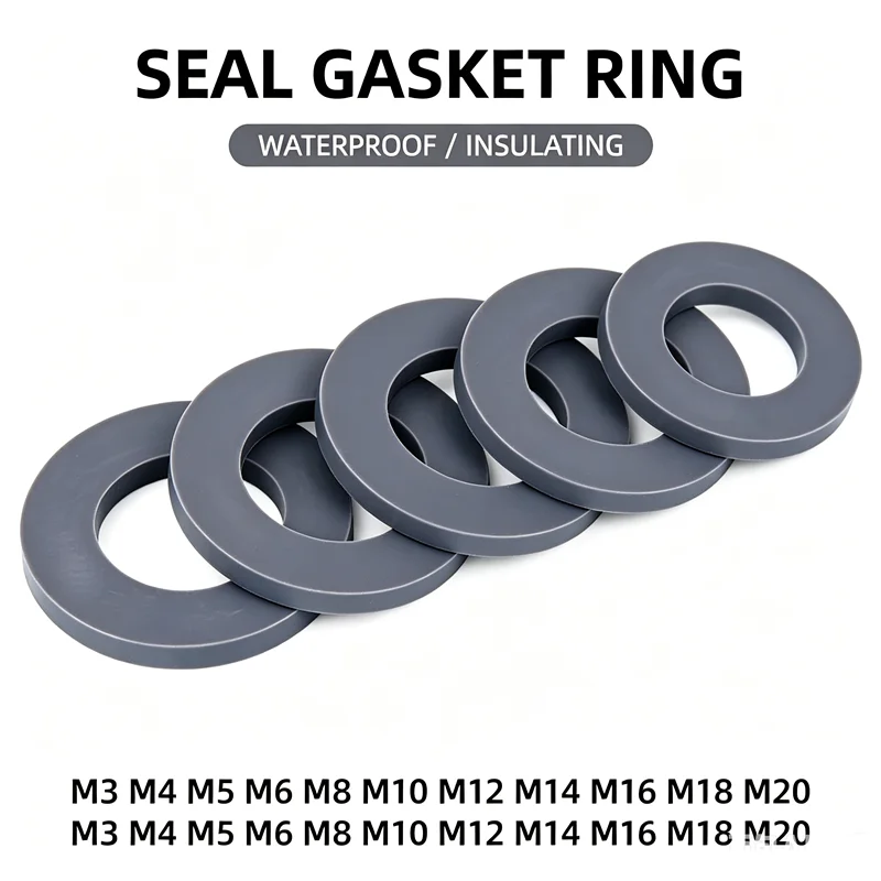 0.3~3mm Ultrathin Grey PVC Plastic Flat Washer Seal Gasket Ring M3 M4 M5 M6 M8 M10 M12 M14 M16 M18 M20 Waterproof Spacer Washers