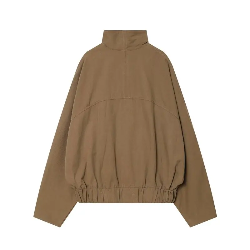 Spring Summer 2026 Women's Long Sleeve Stand Collar Elastic Hem Jacket Outerwear Commute Style Standard Fit Button Closure