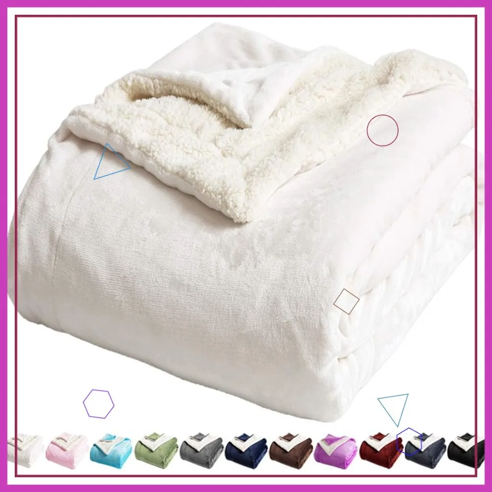 

King Size Sherpa Fleece Bed Blanket Super Soft Plush Warm Cozy Fluffy Microfiber Couch Throw Velvet Double Reversible Ivory