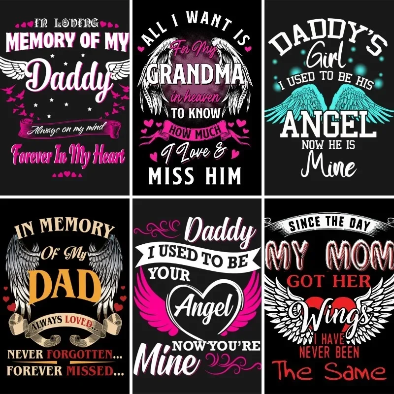 DIY 5D Diamond Painting Heart Heaven Dad English Words By Number Kits for Adults, Diamond Kits Full Drill Diamond Art Picture