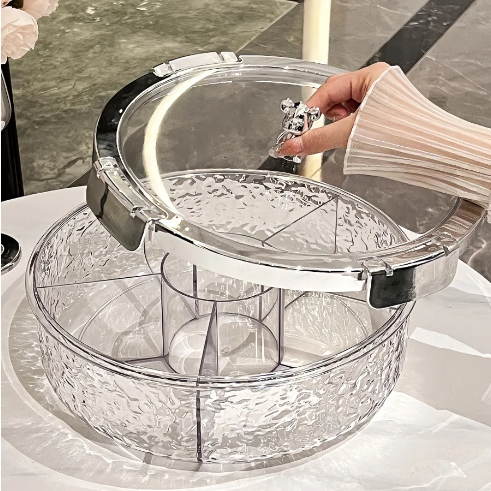 1 Stück Kristallgeschliffenes Serviertablett mit 5 Fächern, Obst- und Dessertbehälter mit Deckel, Snack-Aufbewahrungstablett, Küchen-Organizer