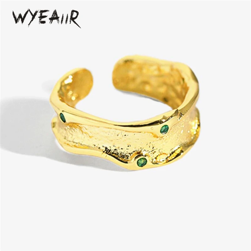 

WYEAIIR 925 Sterling Silver Cute Shiny Green Zircon Fine Jewelry Luxury Resizable Opening Female Ring
