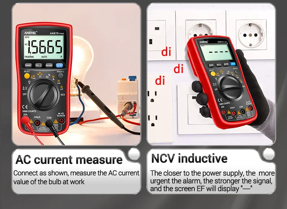 ANENG AN870 Smart Multimeter Digital Profesional 19999 Zählt AC Spannung Tester Strom NCV Kapazität Widerstand Ohm Test Tool – Detail 26