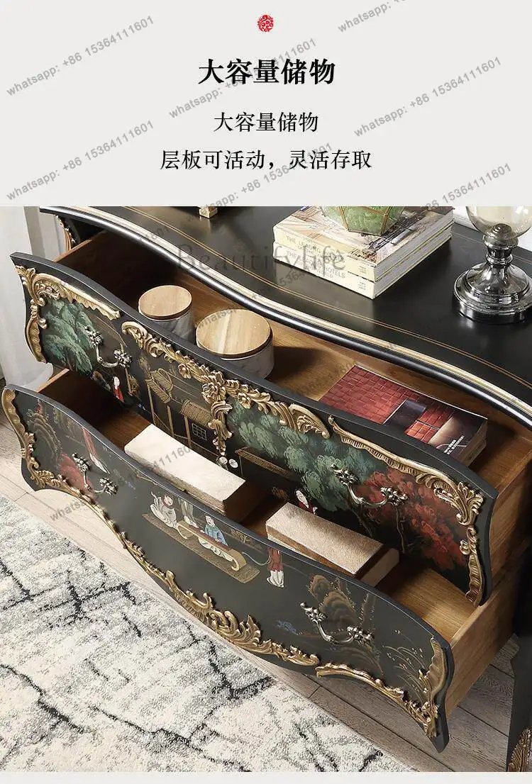 French chest bedroom solid wood court painted figure decorative locker