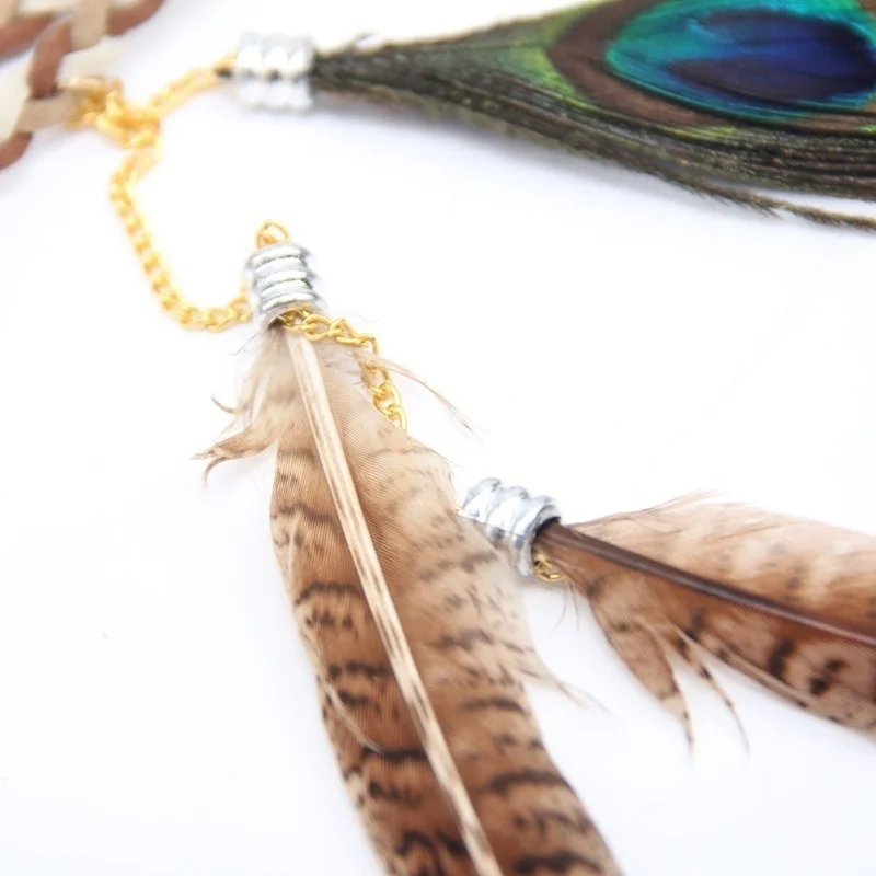 Feather Headband เทศกาล Boho Hairband Feather Headdress Hippy อินเดียอุปกรณ์เสริมผมสําหรับหญิง