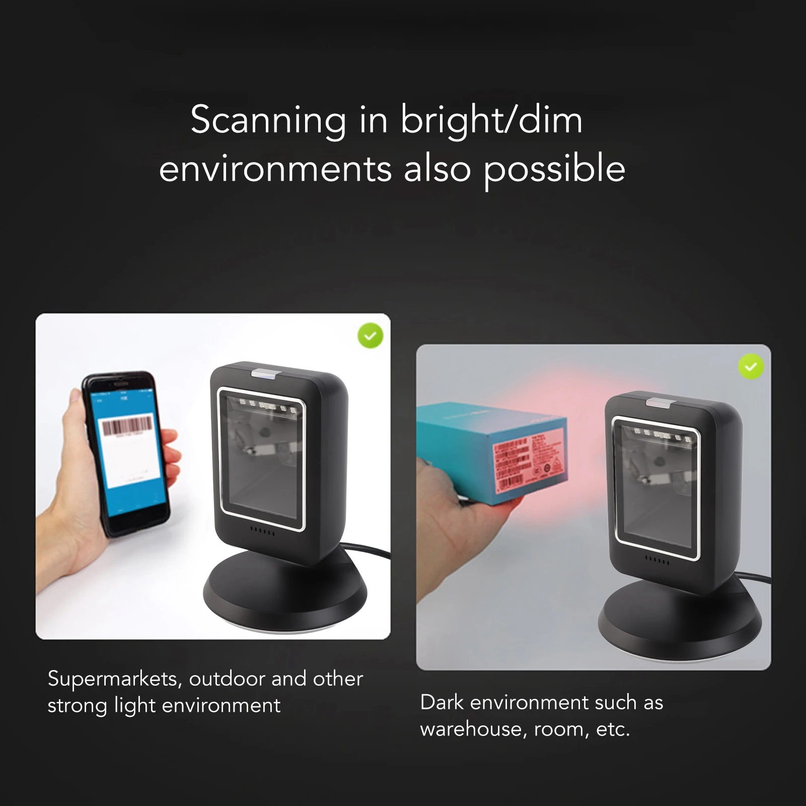 Scanner di codici a barre a mani 2D Previene la incursione Lettore di codici a barre desktop cablato USB omnidirezionale ad alta velocità per negozi al dettaglio