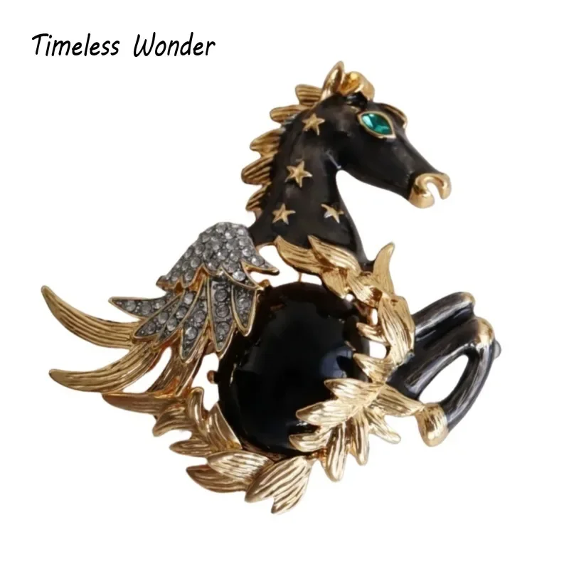 

Timeless Wonder Enamel Zircon Horse Statement Brooch Pins for Women Designer Jewelry Runway Top Punk Luxury Rare Art Deco 7526