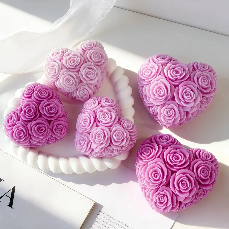 3D-Relief Rosenblüten-Liebeskerzen-Silikonform DIY Herz-Seifen-Gips-Ton-Bastelform Valentinstag Schokoladen-Kuchen-Backform – Detail 3