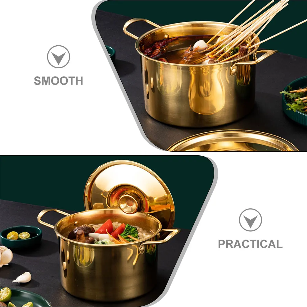

Korean Ramen Pot Lidded Stainless Steel Noodle Cooking Pot Double Handles Soup Stew Pasta Boiling Egg Small Stockpot