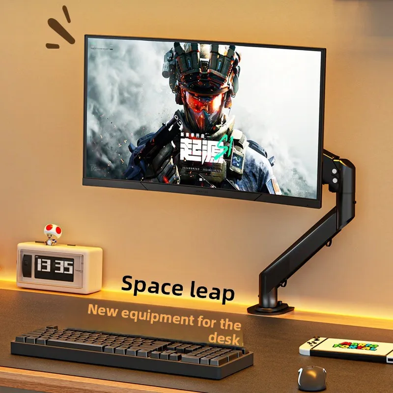 Universal Gas Spring Monitor Arm Height-Adjustable Desktop Riser for PC, Horizontal/Vertical Swivel Mount with Clamp