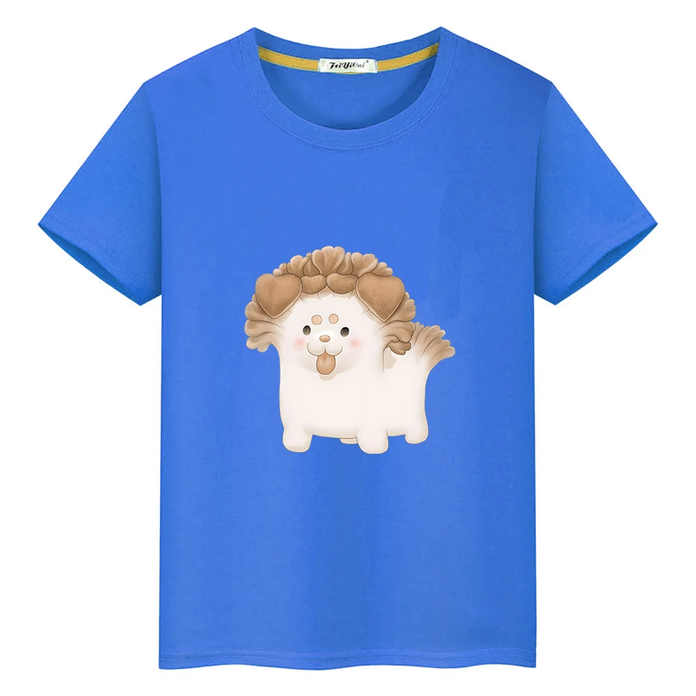 Vegetable Fairy Maitake Mushroom Dog T-shirt Casual Short Sleeve Children Tee-shirt Kawaii Boys and Girls 100% Cotton Tshirt Kid